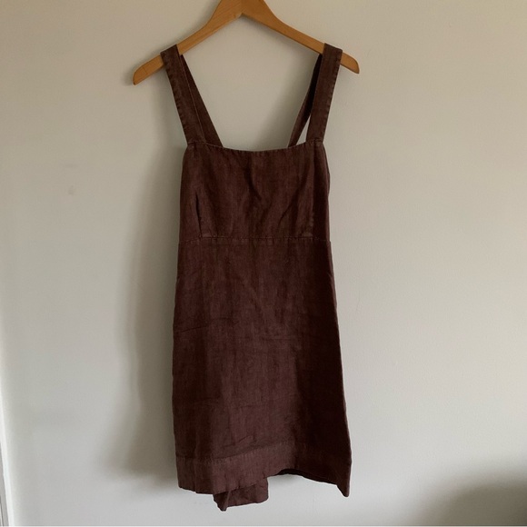 Faherty Cocoa Brown August Linen Mini Dress, Medium - Picture 5 of 15